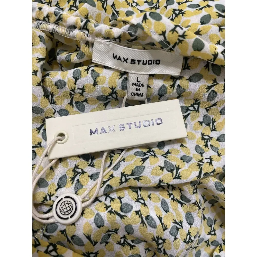 max studio, short sleeve blouse, multicolor, lemon print, large, NWT - Picture 8 of 8